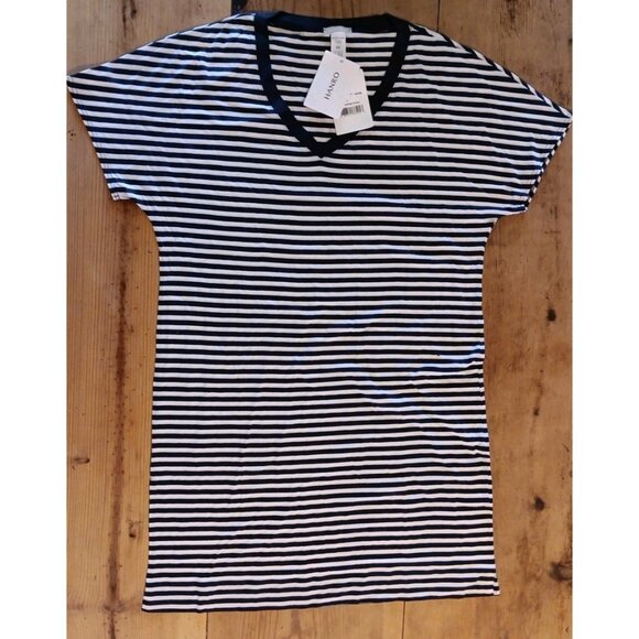 Hanro Laura Bigshirt Sleep Shirt Women XS VNeck Short Sleeve Midnight Stripe NWT - Picture 5 of 6